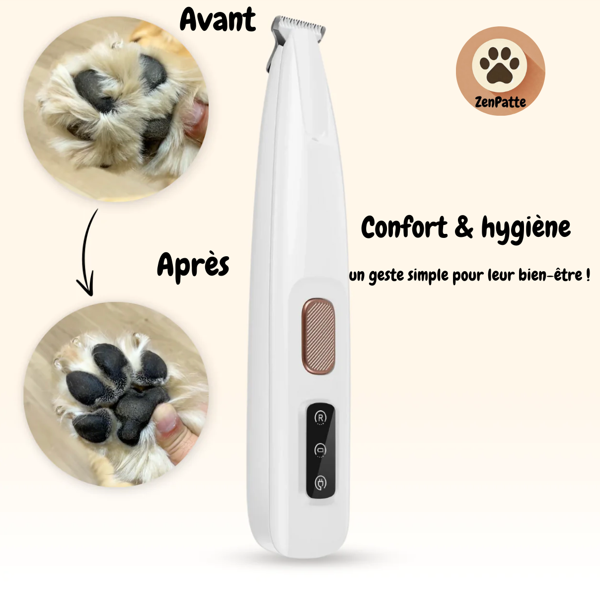 ZenPatte - La tondeuse silencieuse et ultra-précise pour des coussinets parfaits.